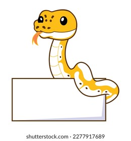 Cute pastel ivory ball python cartoon with blank sign