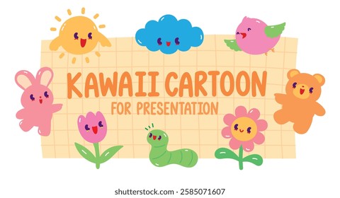 cute pastel kawaii hand drawn flat style cartoon graphic element vector set for decorating presentation or artwork in happy day theme