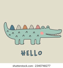 Cute pastel little bro tiger crocodile elephant color animal tee design for kids market as vector
