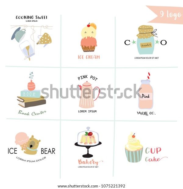 Cute Pastel Logo Bearcup Cakepotbook Flower Royalty Free Stock Image