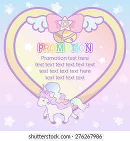 cute pastel magical lovely heart ribbon and unicorn banner template