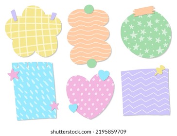 Cute nota pastel patrón de textura abstracta de círculo cardíaco flor cuadrada de forma rectangular nubes notas rayadas, cuadernos en blanco, notas pegajosas de papel, bloc de notas, conjunto de colección de álbumes de estudio diario