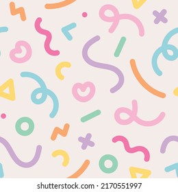 Cute Pastel Memphis Seamless Background Pattern Minimalist Bg