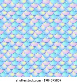 Cute pastel Mermaid tail iridescent seamless pattern tile. Summer decorative pattern for beach wear, party supplies. stationery, textile print. Fish scale texture. Metallic fish skin seamless pattern