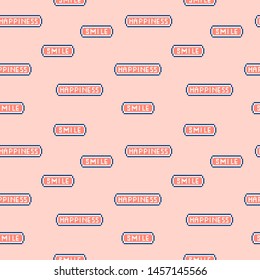 Cute and pastel mood of Vector seamless pattern in wording “Happiness and smile” pixel video game 8 bit font. retro style ,Design for fashion,web,wallapaper,fabric, wrapping and all prints on pink
