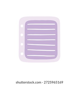 Nettes Notizbuchpapier in Pastellfarben mit abgerundeten Ecken und Seitenlöchern im handgezeichneten flachen Illustrationsstil. Geeignet für Planer, Bildungsinhalte, Kinderdesign und Schreibwarenthemen.