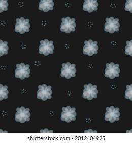 Cute pastel pattern black flowers line doodle. Seamless background. Textiles for baby children. Minimalism paper scrapbook for kids.