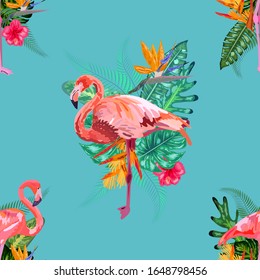adorable estilo pastel con flamencos, monstera y hojas de palma. portada para portátiles, textil, tarjetas de felicitación e invitaciones para fiestas.