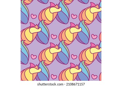 Cute Pastel Pattern with Pink Hearts on Violet Background