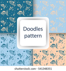 Cute pastel pattern set with fishes and bubbles. For printing on fabric, scrapbooking, gift wrap