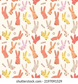 Cute Pastel Pink Color Rabbit on White Background Illustration Seamless Pattern for Baby clothes 