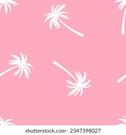 Cute pastel pink fashion seamless pattern with palm trees in barbie style. Pink core. Summer beach graphic texture for dress, skirt, scarf, throw, jacket, fashion fabric print. Vector illustration