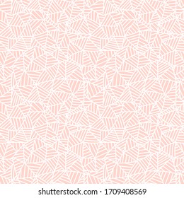 Cute pastel pink on white linear doodle triangle seamless pattern. Hand drawn stripped triangular background. Infinity geometrical wallpaper, wrapping paper, fabric, textile. Vector illustration. 