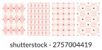 Cute pastel pink set of seamless pattern with tiny hearts. Gingham, plaid, stripes and rhombus print for wrapping paper, textile and fabric. Girly backgrounds. Vector illustration