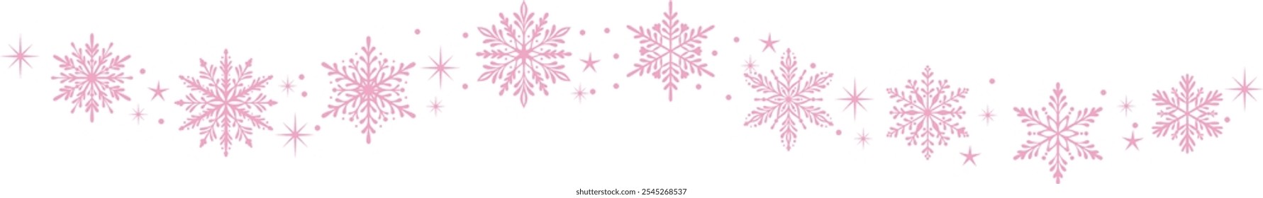Cute pastel pink snowflake vector banner, Christmas border, decorative clip art element