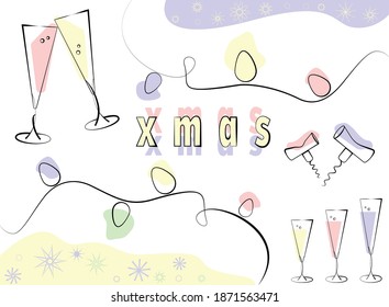 Cute pastel postcard 2021 with champagne and corkscrews.