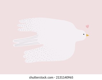 Cute pastel print with white bird. Vector hand drawn illustration.