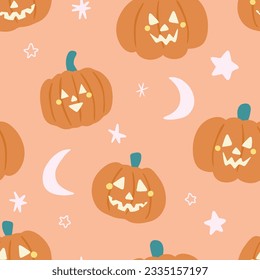 Cute Pastel Pumpkin Muster mit Mond und Sternen