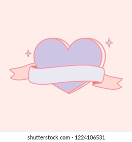 Cute pastel purple heart shape emblem vector