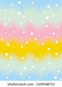 Lindo Fondo De Arco Iris Pastel Con Estrellas Blancas. Patrón de Vector Abstractas simple. Cielo estrellado del arco iris.
