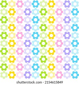 Cute Pastel Rainbow Daisy Flower Botanic Nature Abstract Shape Element Gingham Checkered Tartan Plaid Scott Seamless Pattern Cartoon Vector Illustration Print Background Fashion Fabric Picnic