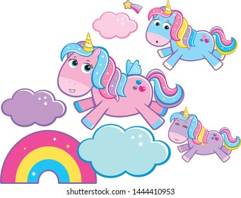 Cute Pastel Rainbow Sparkle Unicorns
