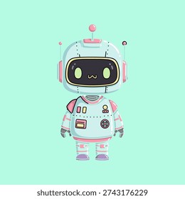 Cute pastel robot character in light blue and pink spacesuit