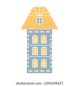 Cute pastel scandinavian house. Dutch canal home. Traditional architecture of Netherlands, Belgium and Amsterdam. Hand drawn vector illustration isolated on white background.
