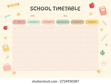 Cute Pastel School Timetable Planner.