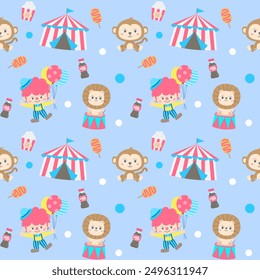 cute pastel seamless kids pattern circus party illustration