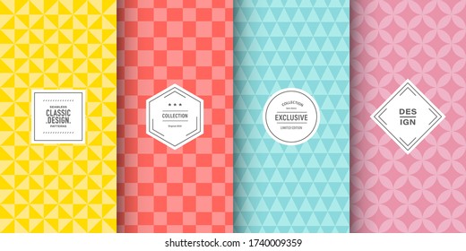 Cute pastel seamless pattern background. Vector illustration design. Abstract chess board frame. Stylish decorative label set. Rainbow color. Retro geometric ornament. Feminine baby style