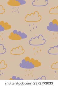 cute pastel seamless pattern of clouds and rain