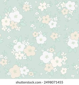 Cute pastel seamless pattern with simple flowers