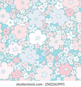 Cute pastel seamless pattern with simple flowers