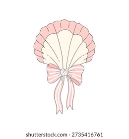 Cute Pastel Seashell with Bow Illustration in Vintage Feminine Style for Nursery, Wedding Invitations, Coastal Decor, Stationery and Romantic Designs