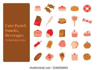 Cute Pastel Snacks and Beverages Illustration Sets