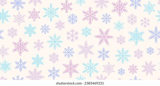 Cute pastel snowflake Christmas vector repeat pattern background, seamless holiday wallpaper or textile design
