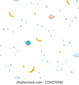 Cute pastel space pattern, kids cosmic background 