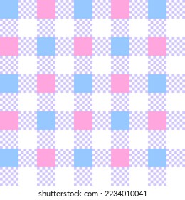 Cute Pastel Square Pink Blue Abstract Shape Element Gingham Mini Check Checkered Tartan Plaid Scott Seamless Pattern Cartoon Vector Illustration Print Background Fashion Fabric Picnic