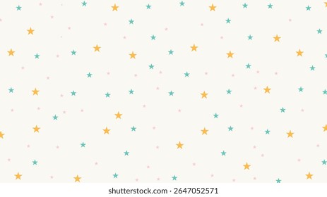 Cute pastel star seamless pattern. Baby background design in yellow, mint, and pink for nursery prints, kids room wallpaper, wrapping paper, party decor, or baby shower invitation.