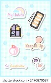 cute pastel sticker collection with food and affirmation word