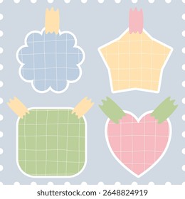 Cute Pastel Sticky Notes Set with Grid Shapes and Tape for Digital Planners and Scrapbooking