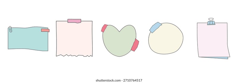 Cute pastel sticky notes set with tape and heart shape for scrapbooking and creative journaling.