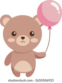 Cute Pastel Teddy Bear with Balloon | Flat Vector Illustration for Baby Products