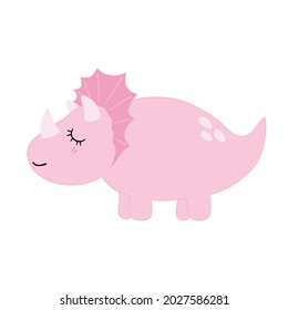 cute pastel triceratops pink dino smile with eye closing isolated on a white background. minimal flat cartoon illustration. vector.