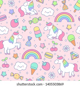 Cute Pastel Unicorn Doodle Elements Seamless Stock Vector (royalty Free 