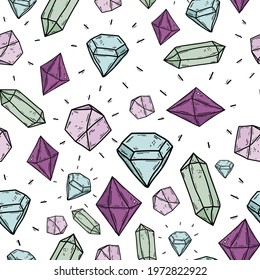 Cute pastel white pattern with line black crystals. Seamless background. Textiles for children. Minimalism paper scrapbook for kids. 