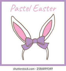 A cute pastel-colored bunny ears headband with a purple bow, featuring a hand-drawn style perfect for Easter, spring, and festive decorations