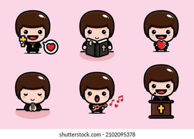 cute pastor character vector design