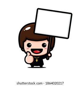 cute pastor design holding blank text board